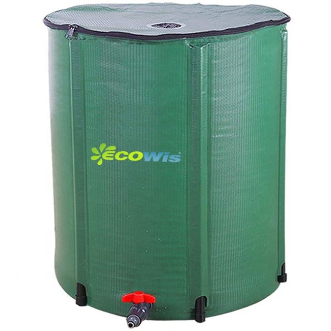 PVC Tarpaulin Foldable Rain Barrel Flexible Water Tank, Water Catcher Container with Filter Spigot Overflow Kit