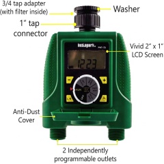 Outdoor Waterproof Electronic Digital Water Timer Programmable Dual 2 Outlet Automatic On Off Water Faucet Hose Timer