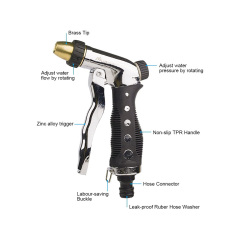 Heavy Duty Adjustable Pressure Trigger Hose Connect Zinc Alloy Metal Garden Water Pipe Nozzle