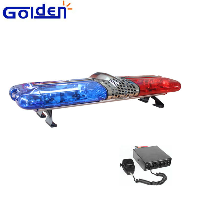 Halogen police emergency rotating red blue warning light bar with 100W siren and speaker