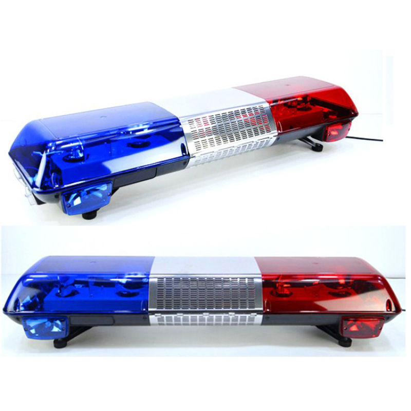Red and blue halogen police warning lightbar with speaker