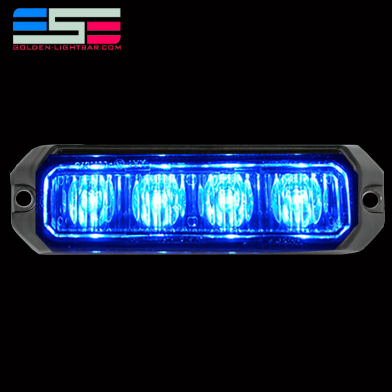 Slim Waterproof 12V 24V 3W 4 LED Car Grille Police Ambulance Strobe Warning Light With Red Blue