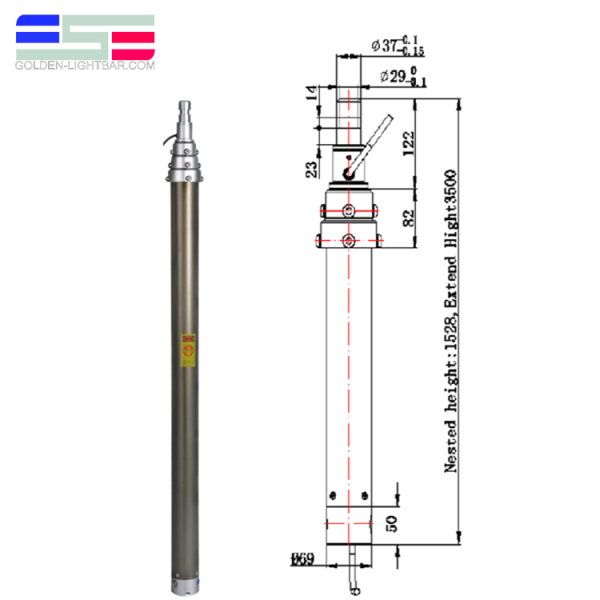 Mât pliable mât pneumatique télescopique portable pour antenne et lumières