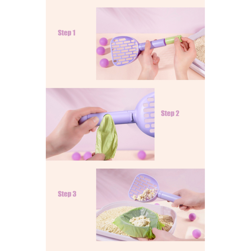 Manufacturer wholesale plastic shovel cat litter scoop with poop bag