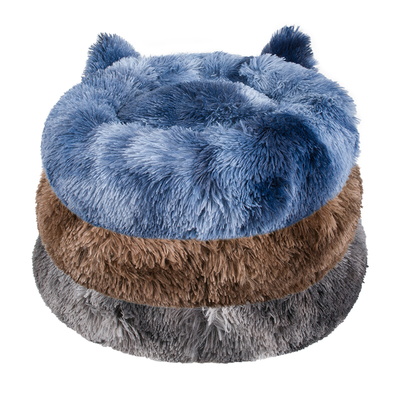 Manufacturer wholesale plush donuts cat dog round bed with ear