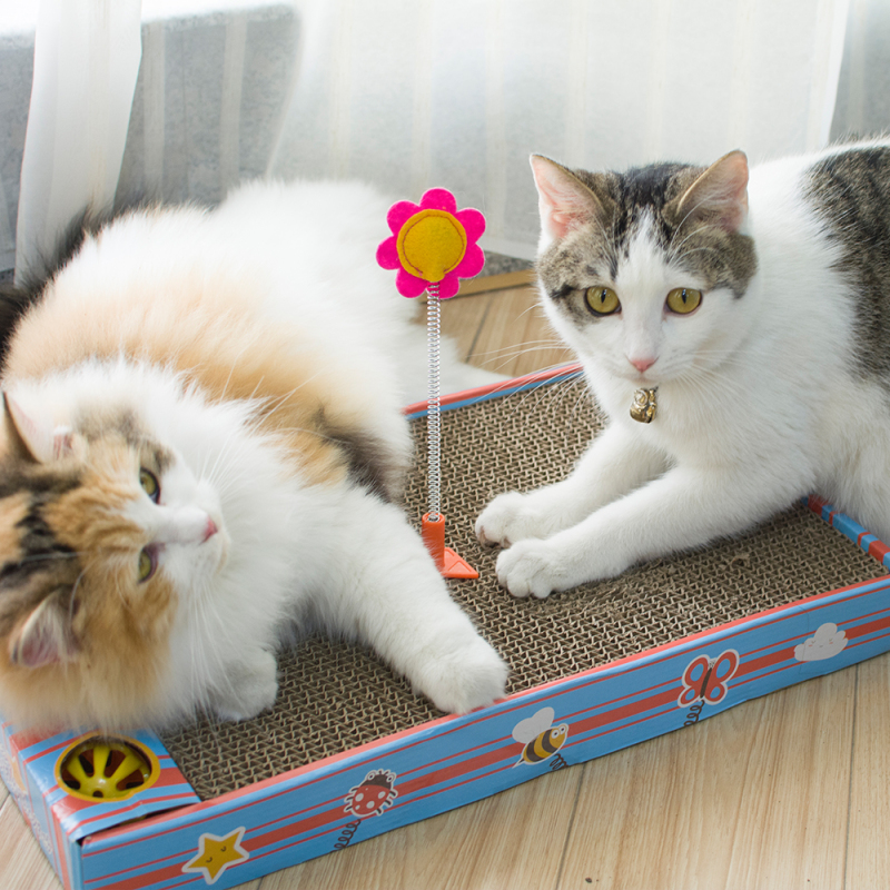 wholesale manufacturer funny cat corrugated cardboard with ball toy cat scratch board