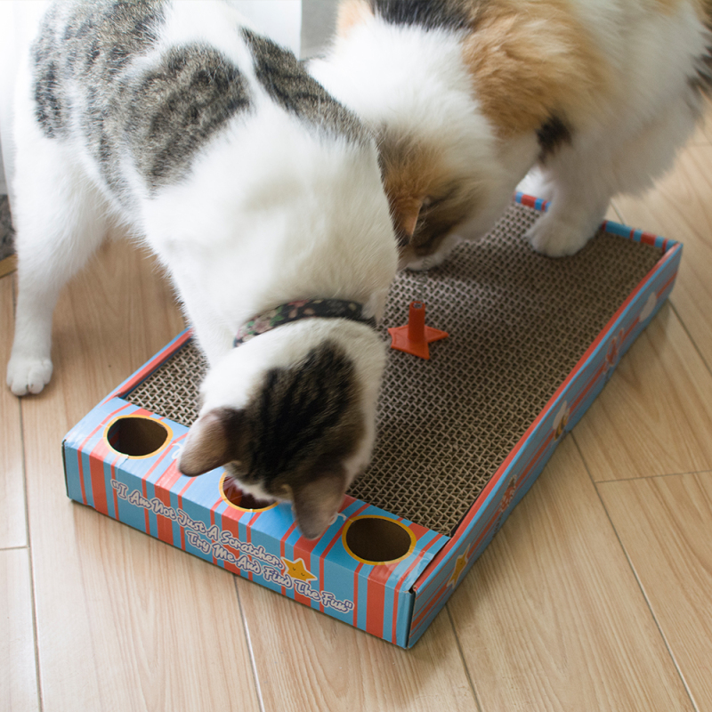 wholesale manufacturer funny cat corrugated cardboard with ball toy cat scratch board