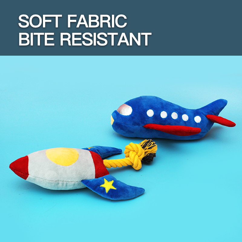 Manufacturer wholesale cute plane rocket design dog plush rope toys