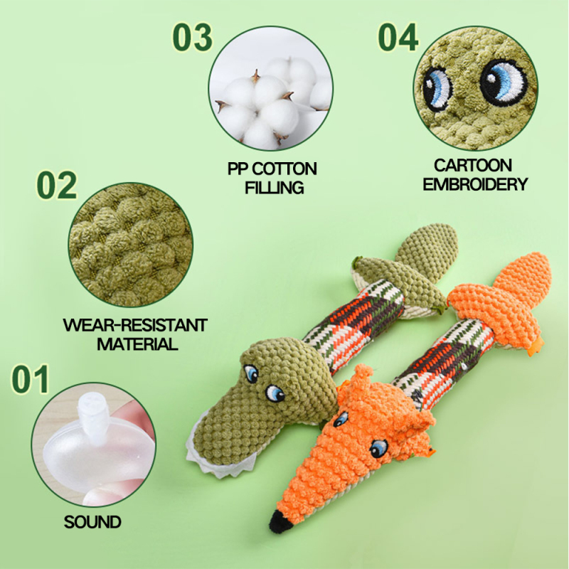 Manufacturer Wholesale Crocodile Fox Squeaky Dog Plush Rope Toys