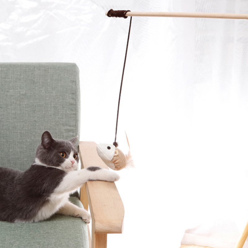 Wholesale Interactive Wooden Cat Teaser Stick