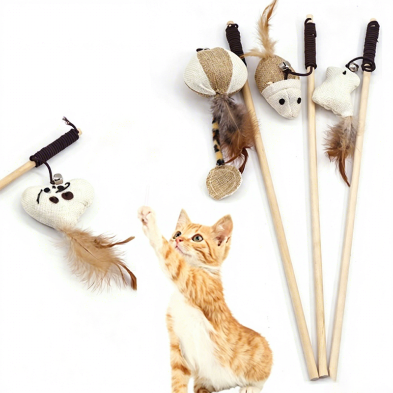 Wholesale Interactive Wooden Cat Teaser Stick