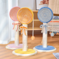 Manufacturer wholesale yellow blue pink green sisal cat scratcher tree lollipop design