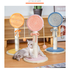 Manufacturer wholesale yellow blue pink green sisal cat scratcher tree lollipop design