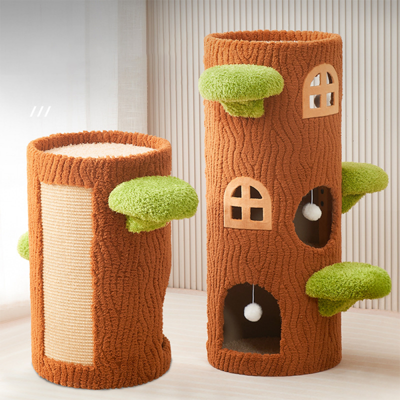 Wholesale Sisal Short Plush Cat House With Scratcher Mat