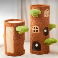 Wholesale Sisal Short Plush Cat House With Scratcher Mat