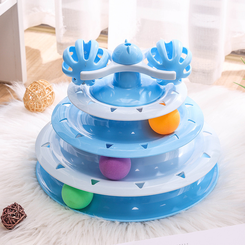 Manufacturer wholesale blue orange green four layer cat turntable toys