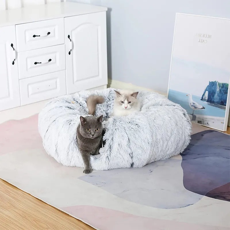 Wholesale Donut Plush Foldable Collapsible Cat Tunnel