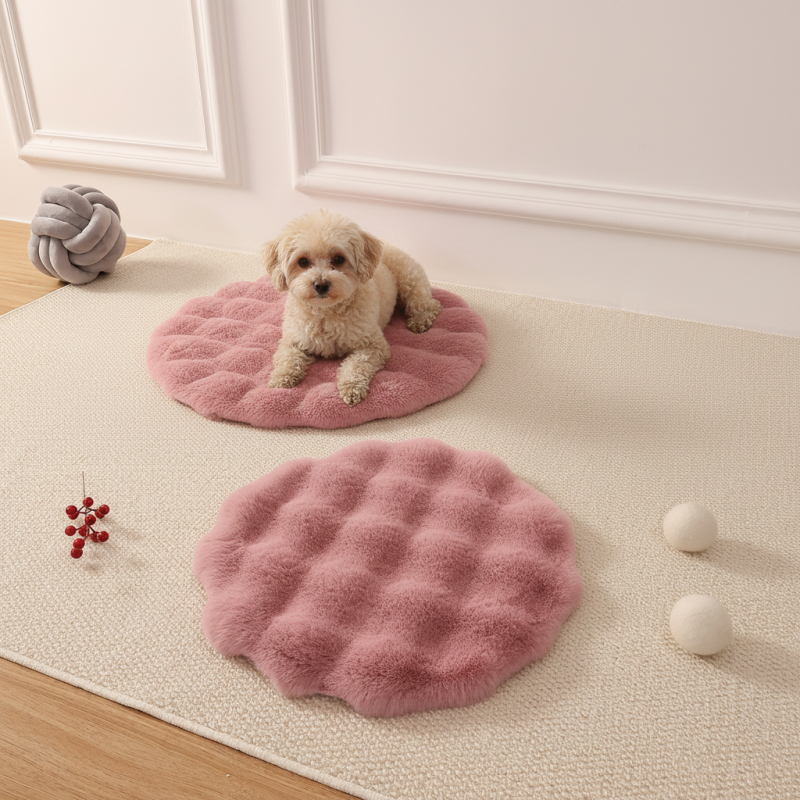 Wholesale Custom Logo Pet Product Warm Plush Thick Cat Dog Round Mat