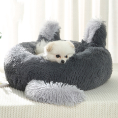 wholesale manufacturer cute soft plush donut dog cat bed with ear tail