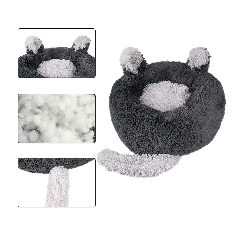 wholesale manufacturer cute soft plush donut dog cat bed with ear tail