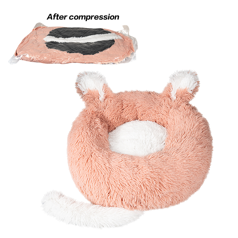 wholesale manufacturer cute soft plush donut dog cat bed with ear tail