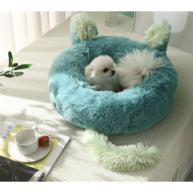 wholesale manufacturer cute soft plush donut dog cat bed with ear tail