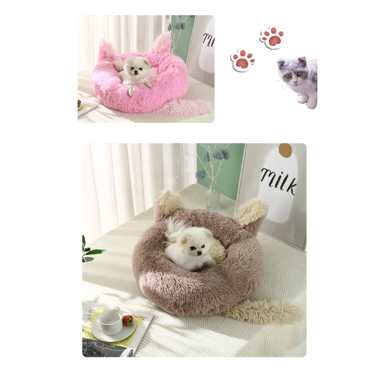wholesale manufacturer cute soft plush donut dog cat bed with ear tail