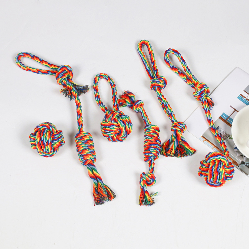 Wholesale Chew Bite Resistant Rainbow Color Pet Dog Rope Toy Set
