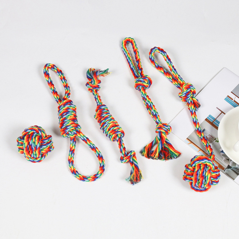 Wholesale Chew Bite Resistant Rainbow Color Pet Dog Rope Toy Set