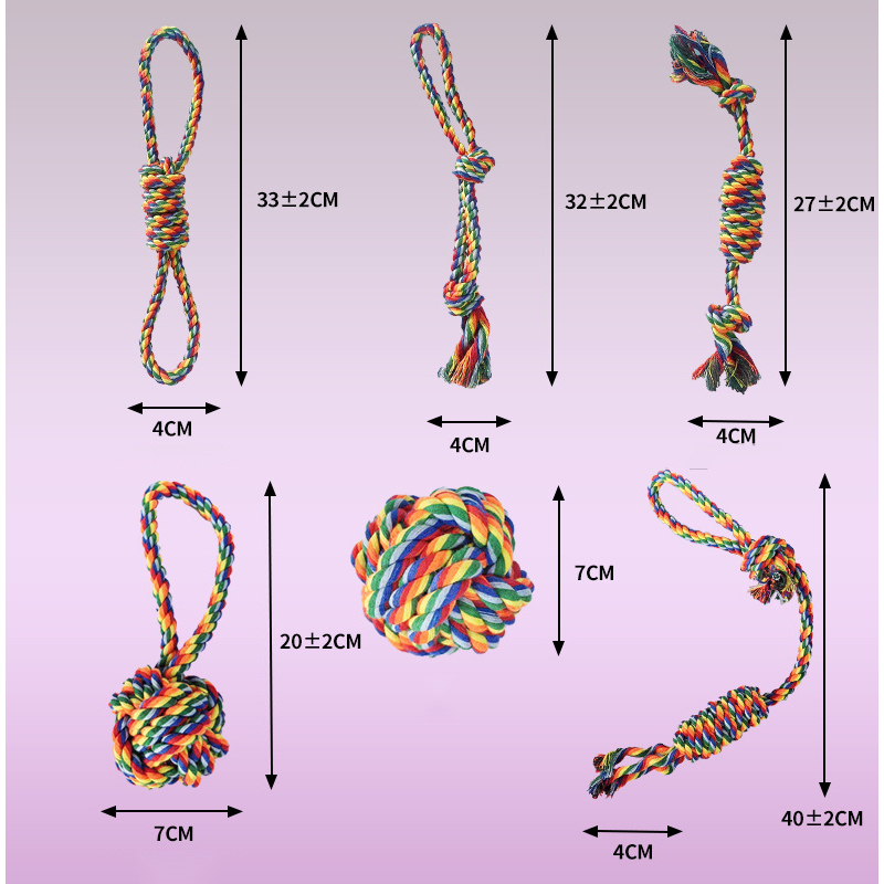 Wholesale Chew Bite Resistant Rainbow Color Pet Dog Rope Toy Set