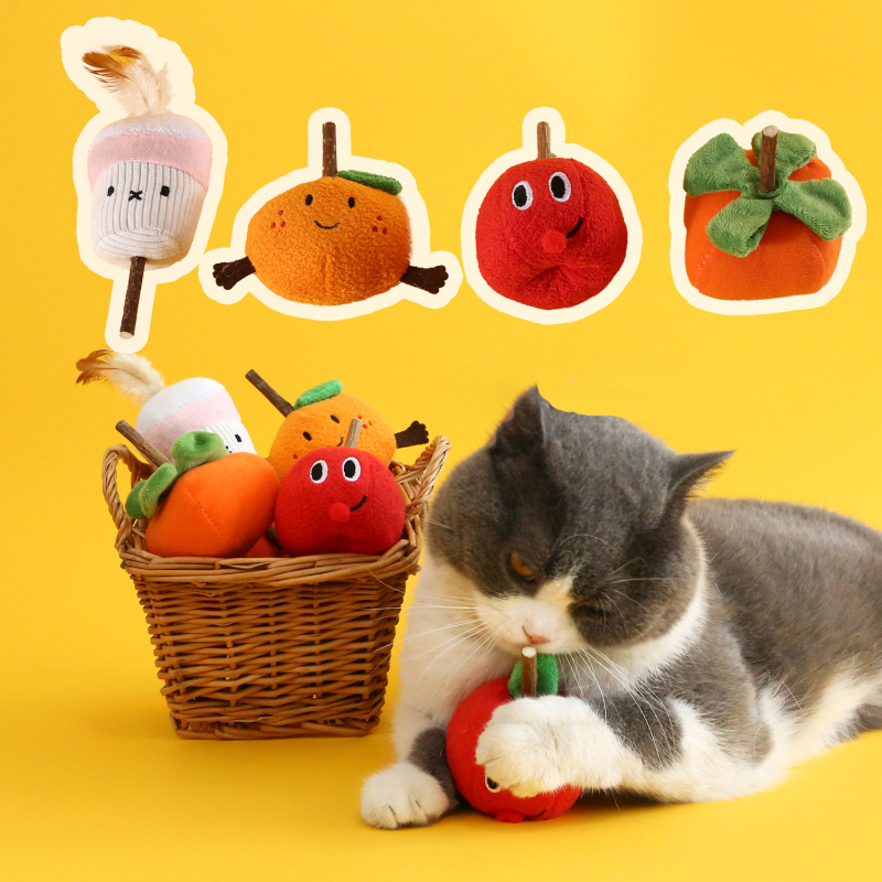Manufacturer wholesale fruit design plush cat toys with silvervine
