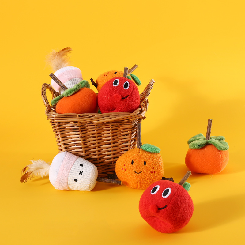 Manufacturer wholesale fruit design plush cat toys with silvervine