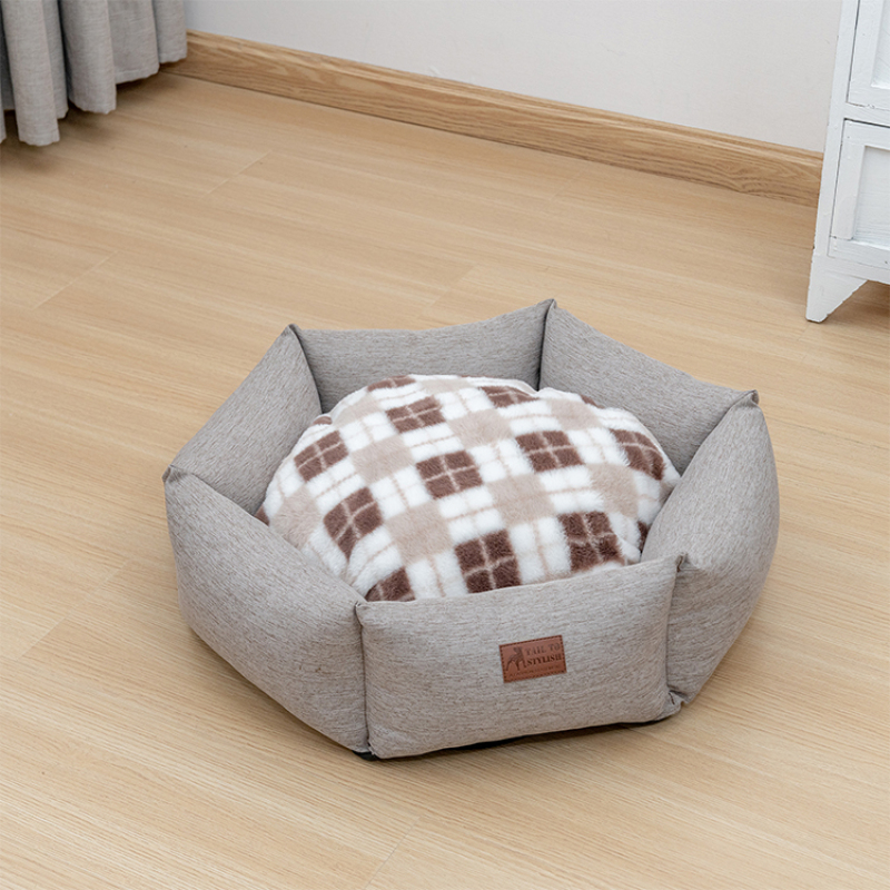 Manufacturer wholesale Small Medium Large Dog Bed Hexagonal Kennel Plaid Pattern Comfortable Non-Slip Pet Bed