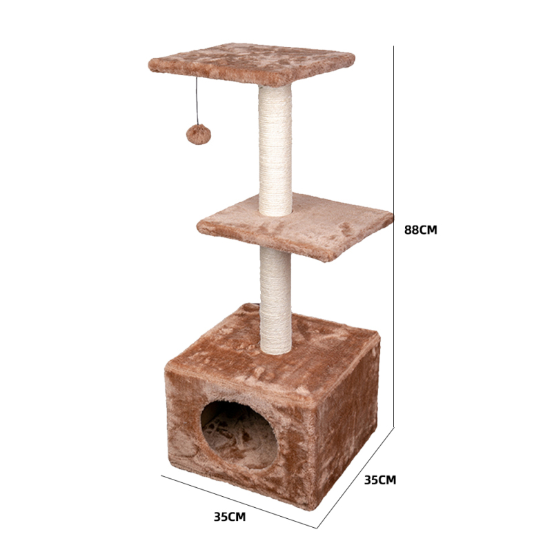 Manufacturer Wholesale Brown Short Plush Sisal Cat Tree House