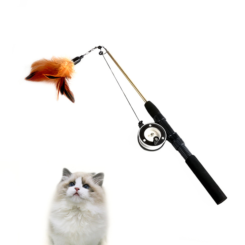 Manufacturer wholesale adjustable feather cat toy teaser rod