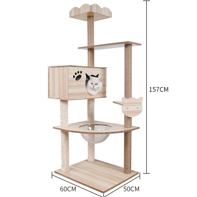 Manufacturer wholesale large beige wooden cat tree scratcher