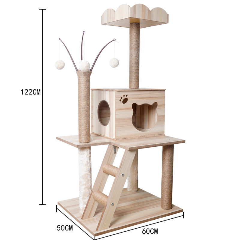 Manufacturer wholesale large beige wooden cat tree scratcher