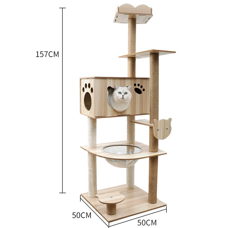 Manufacturer wholesale large beige wooden cat tree scratcher