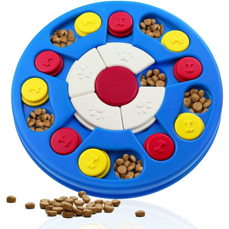 Manufacturer wholesale blue round design dog smart rotation feeder toy