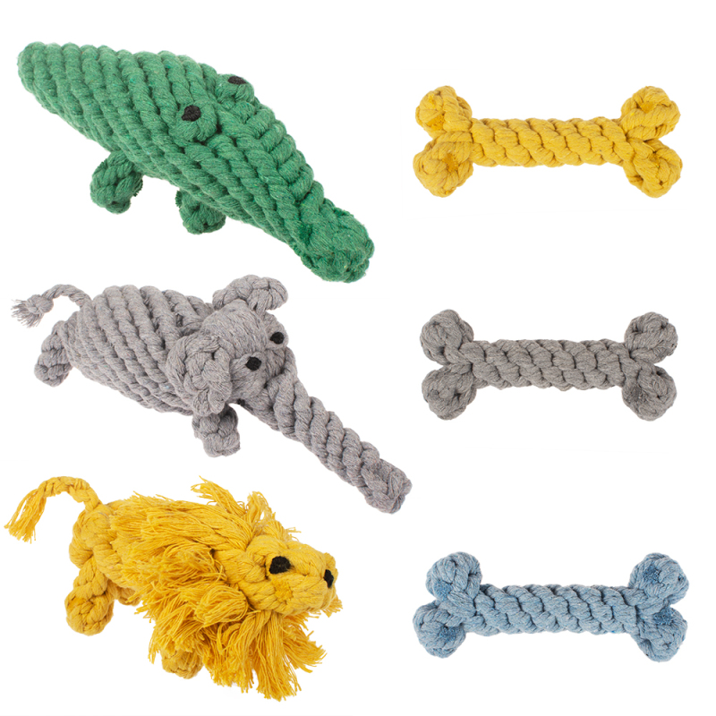 wholesale manufacturer elephant lion crocodile bone chew cotton rope dog toys