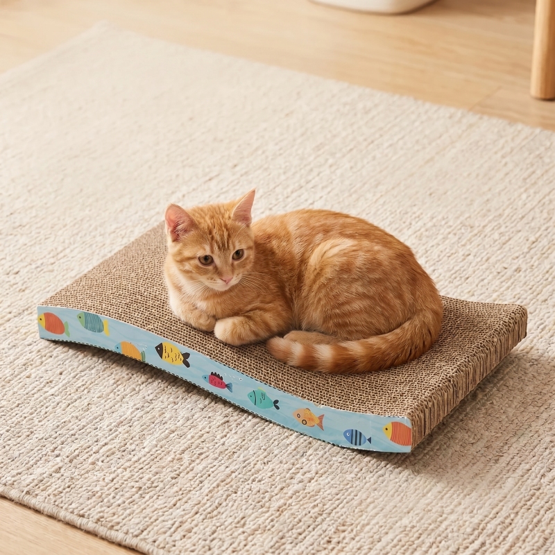 Wholesale Blue Wavy Shape Corrugated Cat Scratcher Cardboard