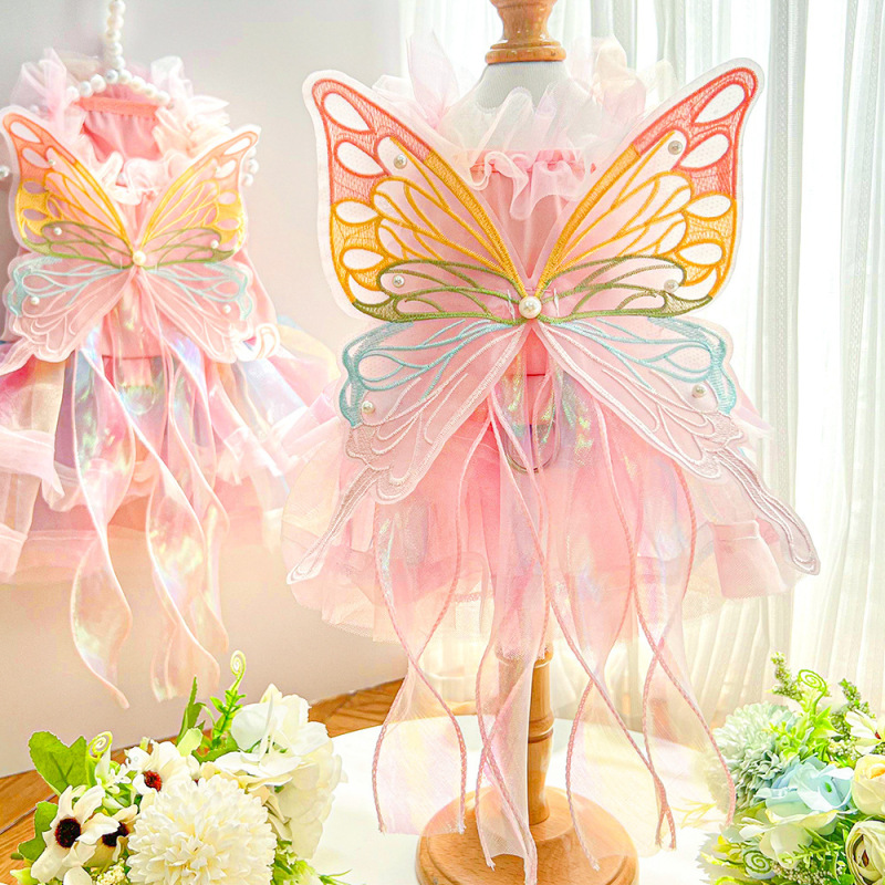 Wholesale Embroidered Butterfly Design Luxury Pet Accessories Clothes Cat Dog Dress