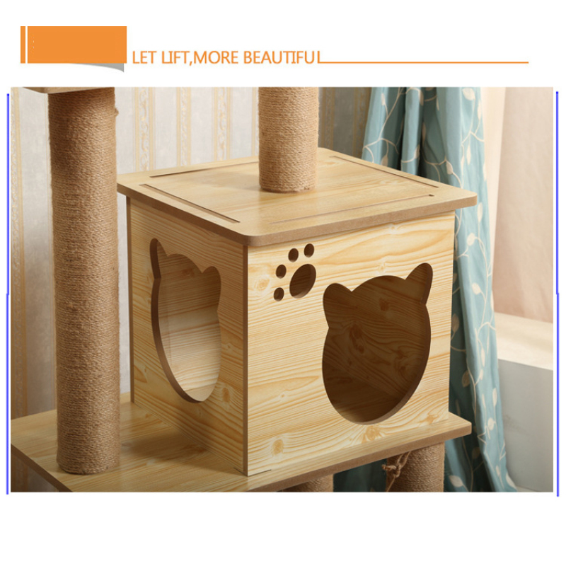 Manufacturer wholesale wooden MDF stable ladder soft plush hammock cat condo
