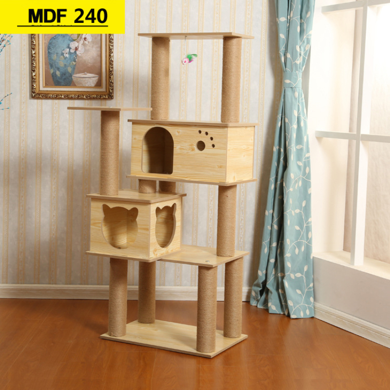 Manufacturer wholesale wooden MDF stable ladder soft plush hammock cat condo