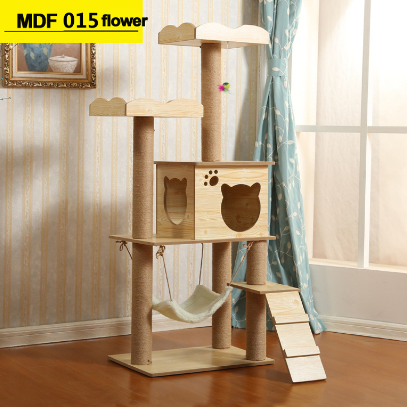 Manufacturer wholesale wooden MDF stable ladder soft plush hammock cat condo
