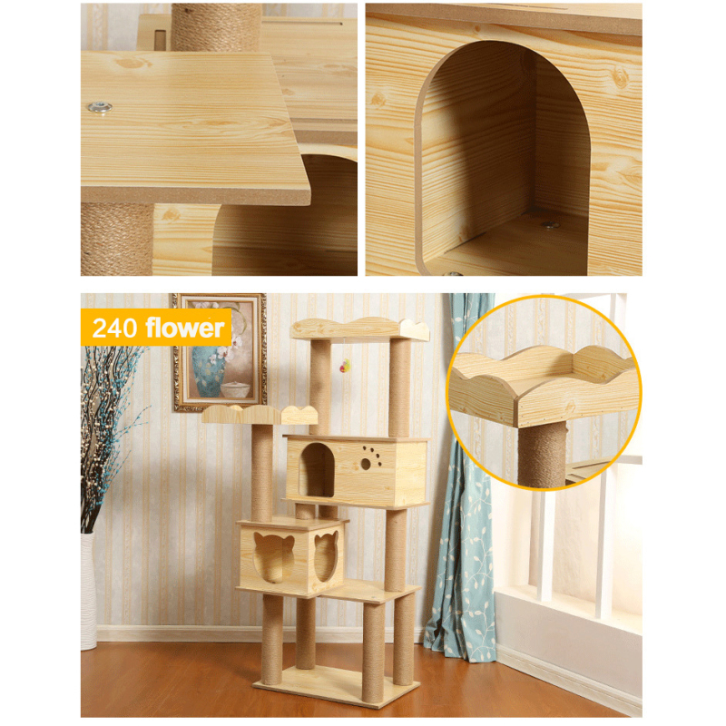 Manufacturer wholesale wooden MDF stable ladder soft plush hammock cat condo