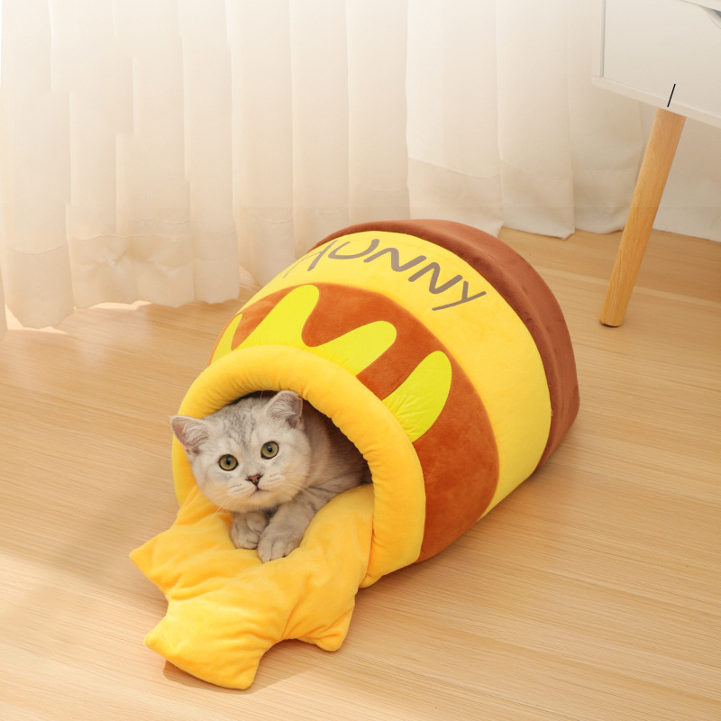 Wholesale Honey Jar Design Short Plush Cat Cave Bed