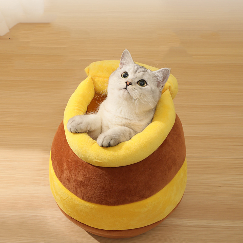 Wholesale Honey Jar Design Short Plush Cat Cave Bed