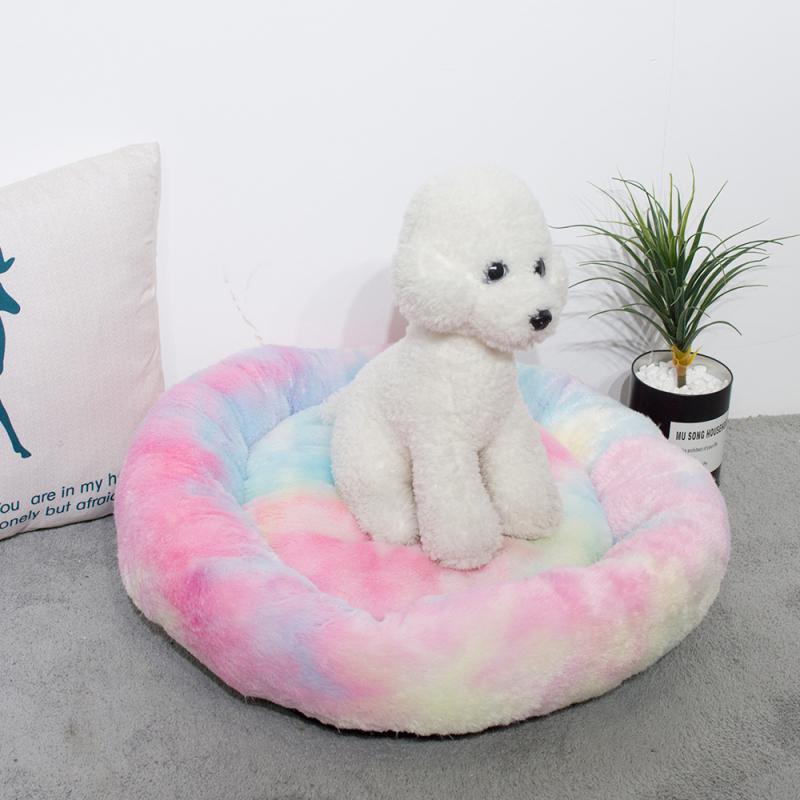 Manufacturer wholesale soft plush colorful pet dog round bed