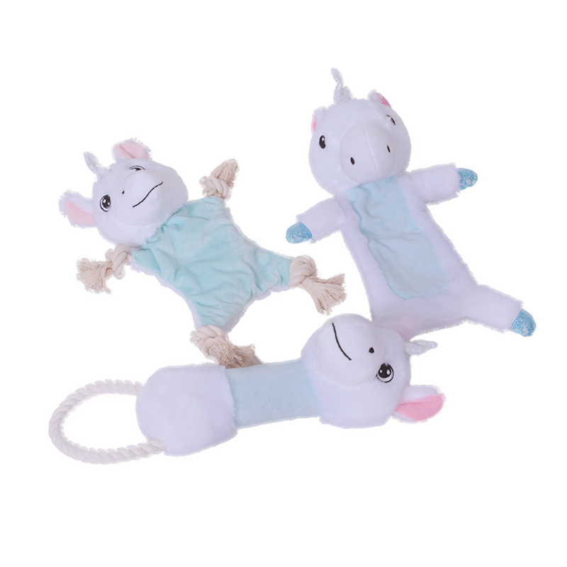 Manufacturer wholesale cute macaron color colorful soft plush dog white toys with rope set